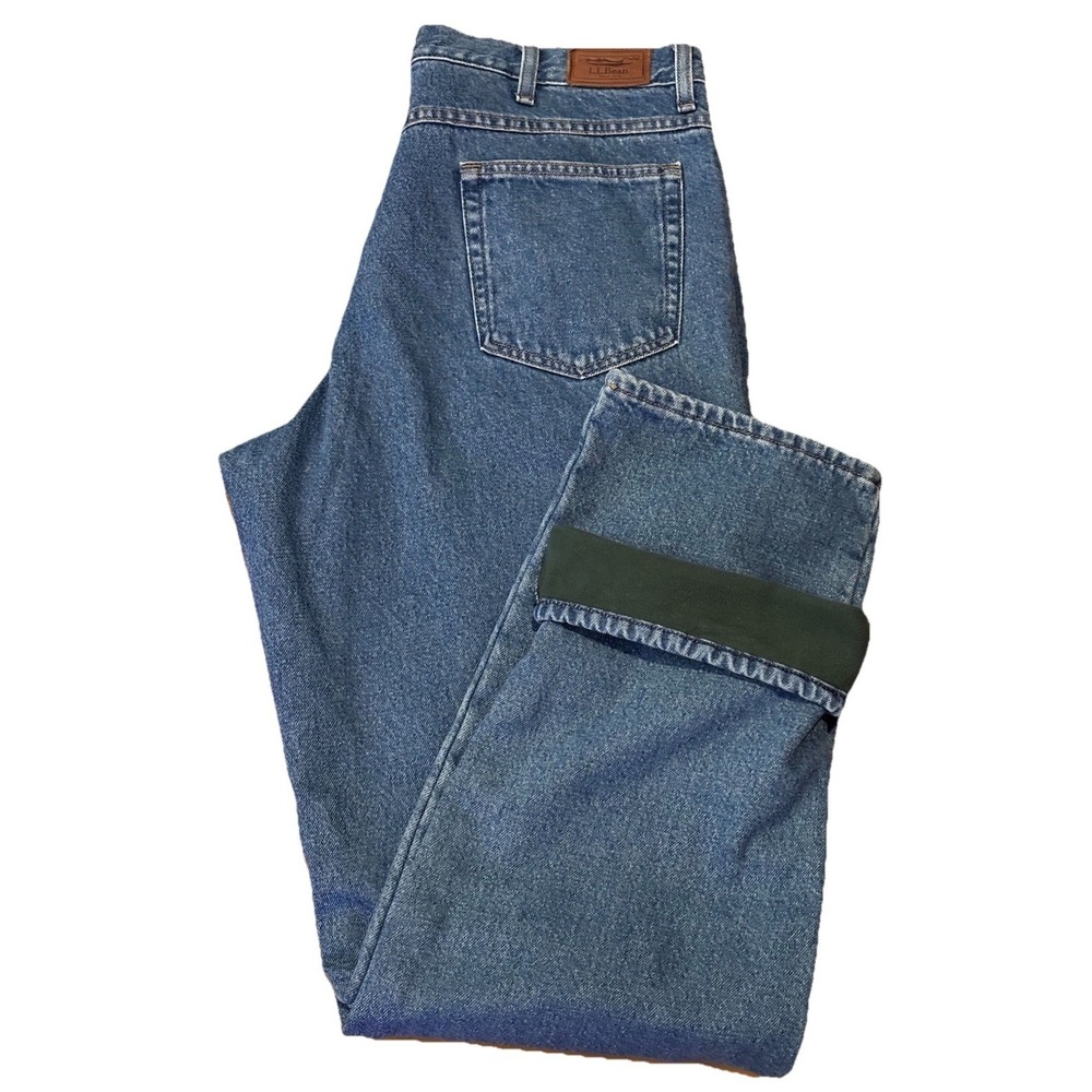 L.L. Bean Mens 35x33 Fleece Lined Relaxed Fit Cotton Blue Jeans Medium Wash